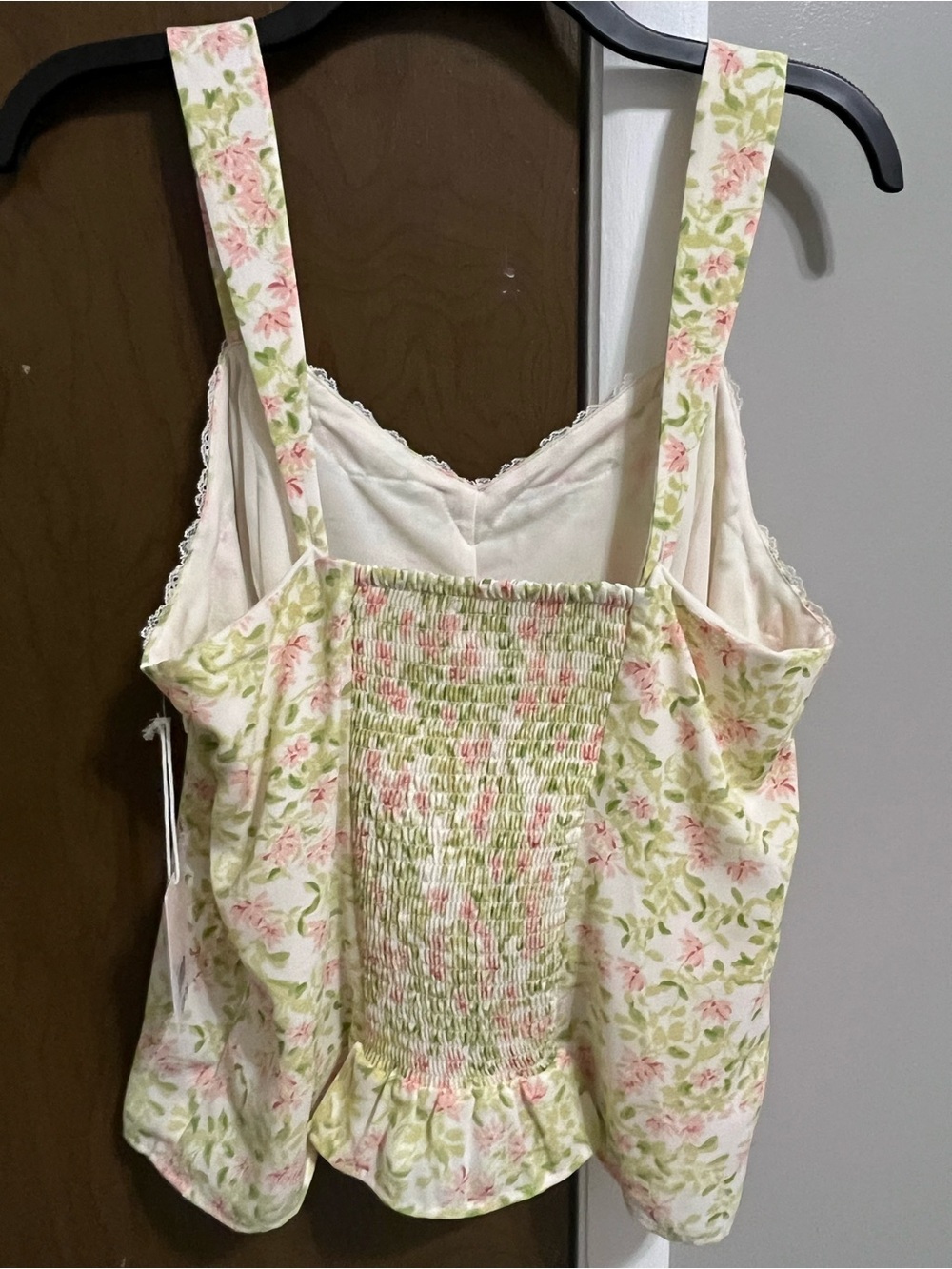 LC Lauren Conrad Pink & Green Floral Smocked Tank with Lace - Picture 4 of 7